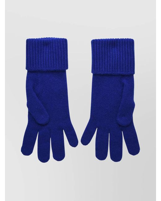 Burberry Blue Ribbed Cashmere-Blend Gloves