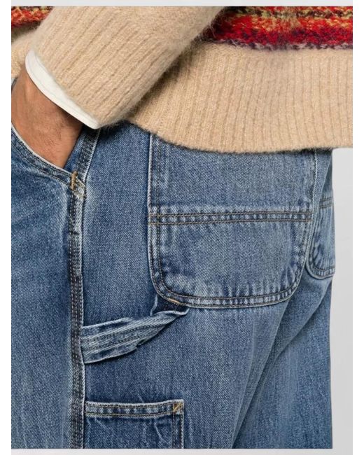 Carhartt Blue Denim Cotton Jeans Straight Leg Five Pockets for men
