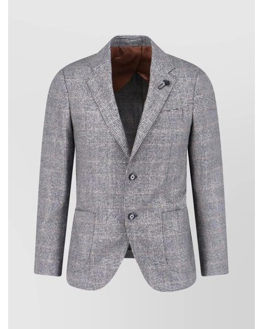 Lardini Gray Check Pattern Front Pockets Long Sleeves for men