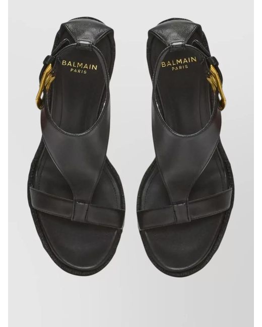 Balmain Black Anthem Wedge Lambskin Espadrilles