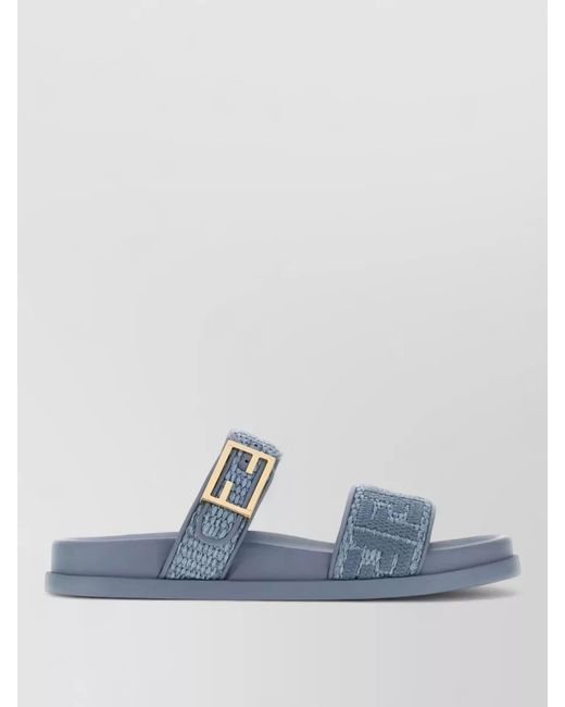 Fendi Blue Raffia Feel Flat Sole Open Toe Slippers