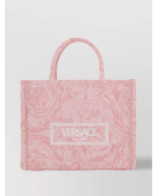Versace Pink Small Embroidered Canvas Tote Bag