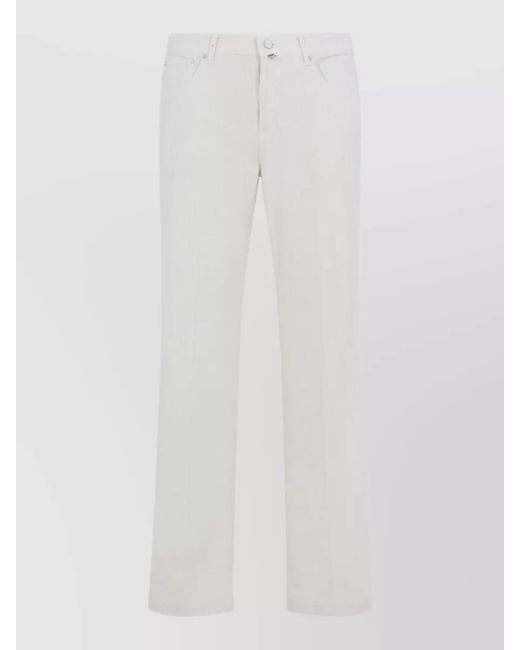 Kiton White Cotton Corduroy Straight Leg Five Pocket Pants for men