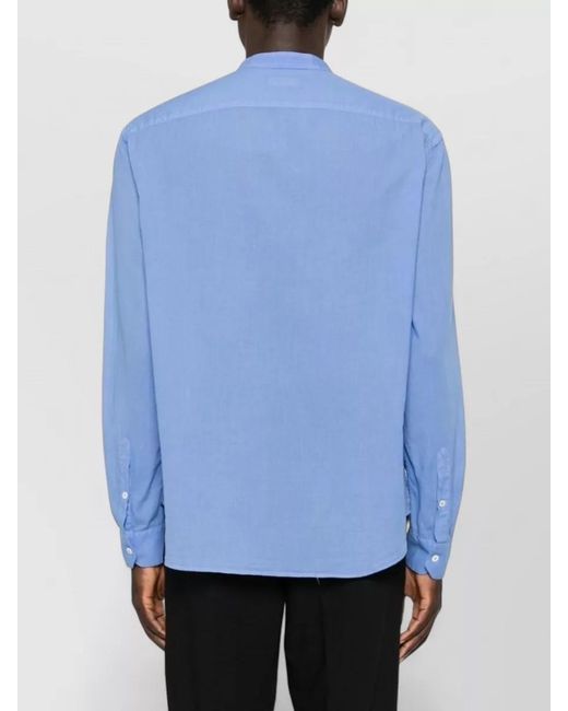 Emporio Armani Blue Cotton Shirt Mandarin Collar Long Sleeves for men