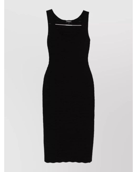 Emporio Armani Black Textured Scoop Neck Sleeveless Midi Dress