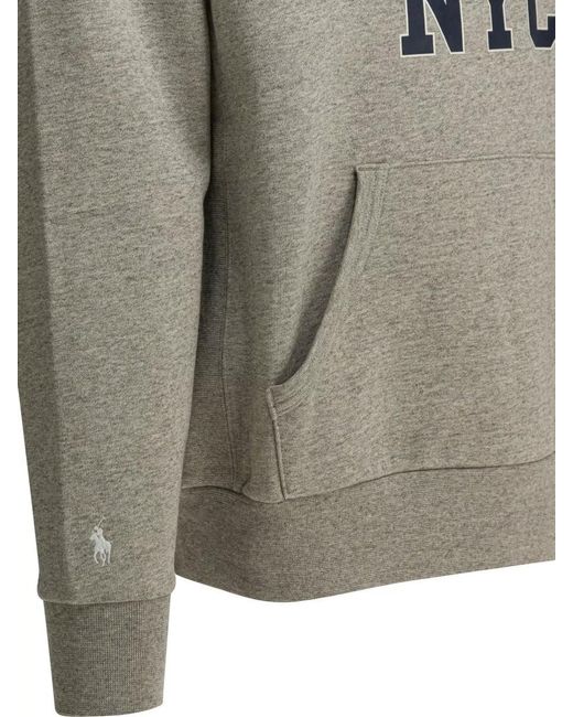 Polo Ralph Lauren Gray Logo Hooded Sweatshirt Drawstring Hood Pocket for men