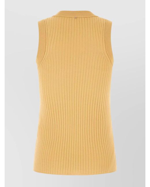 Sportmax Yellow Ribbed Cotton Crew-Neck Top