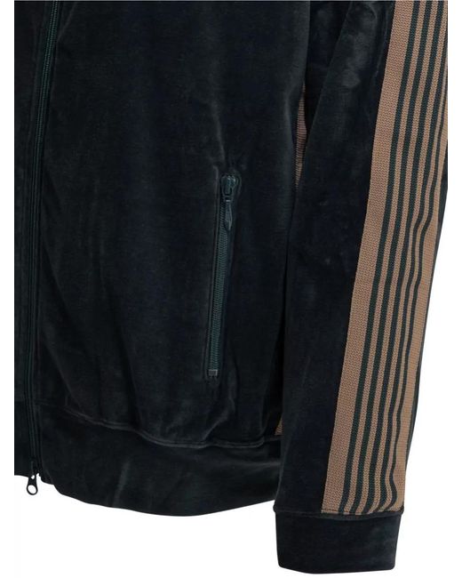Needles Blue Track Zip Sweatshirt Side Pockets Stripes for men