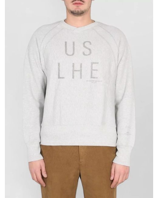 Engineered Garments White Crew Neck Sweatshirt Printed Raglan Sleeves for men