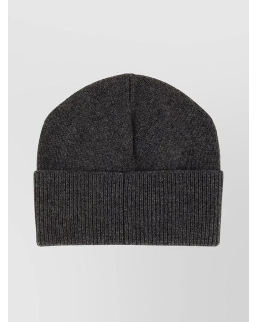 Patou Black Ribbed Knit Cashmere Wool Beanie