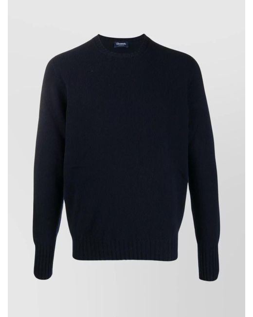 Drumohr Blue Crew Neck Lambs Wool Sweater for men