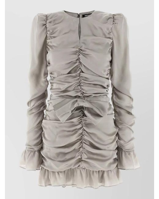 ROTATE BIRGER CHRISTENSEN Gray Mini Dress Long Sleeves Bow Ruched Hem