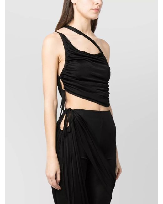 ANDREADAMO Black Cropped One-Shoulder Top
