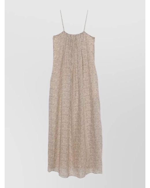 Alysi Natural Midi Dress Dotted Pleated Ramie Spaghetti Straps