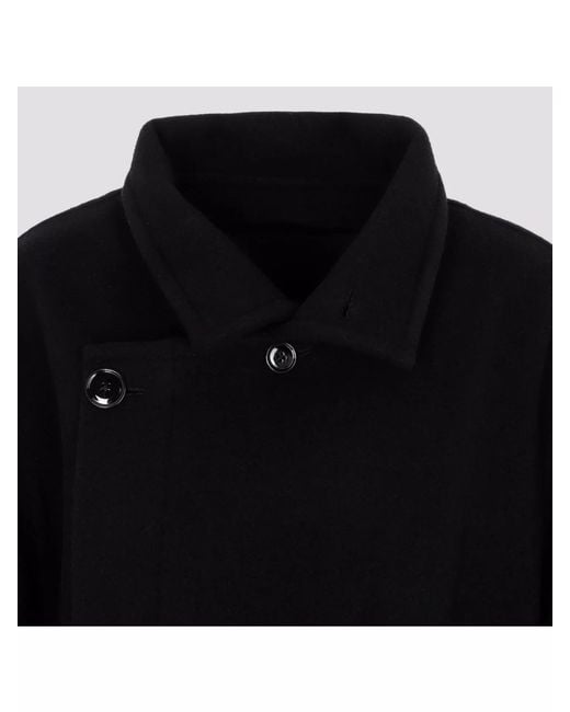 Lemaire Black Belted Waist Wrap Wool Coat