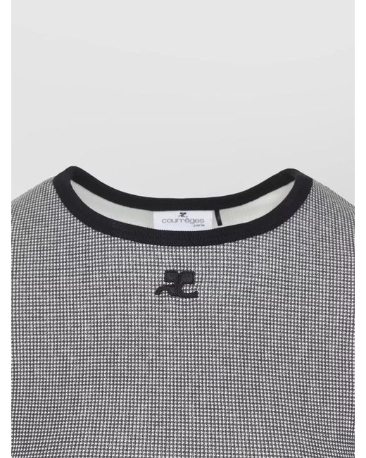 Courreges Gray Cotton Houndstooth Logo Print Short Sleeve T-Shirt