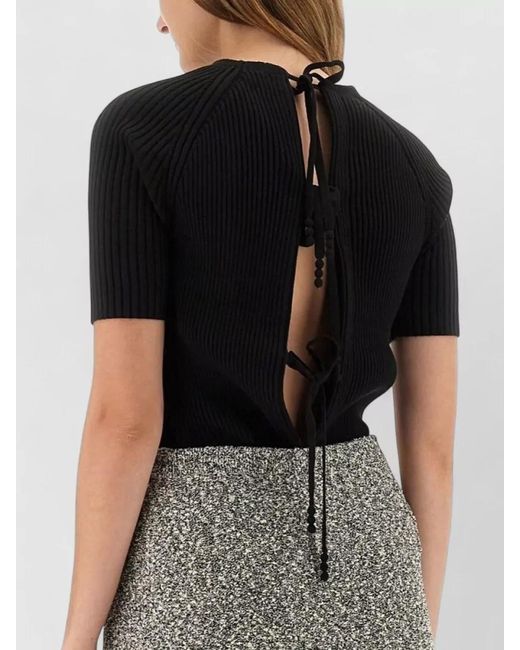 Tory Burch Black Ribbed Slim-Fit Short-Sleeve Knit Top