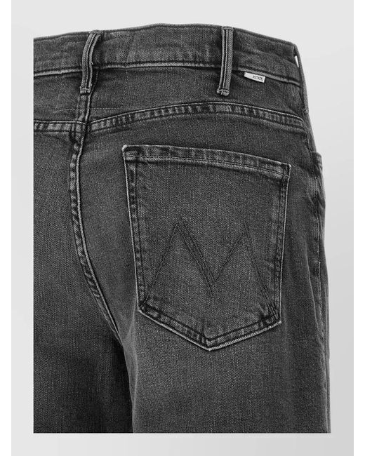 Mother Gray Denim High-Rise Flared Wide-Leg Jeans