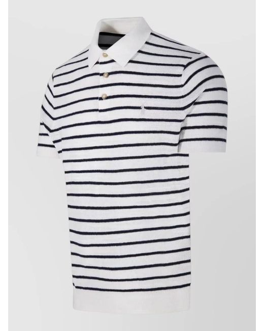 Ralph Lauren Blue Polo Shirt Short Sleeves Striped Ribbed Collar for men