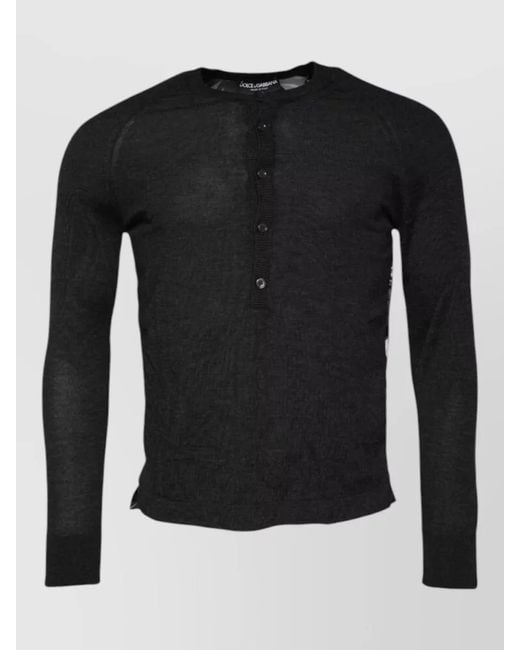 Dolce & Gabbana Black Printed Henley Neck Pullover Sweater for men
