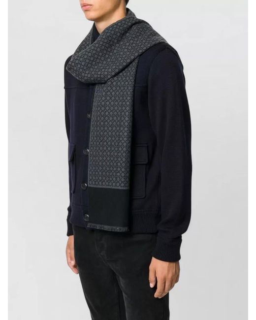 Ferragamo Gray Wool Logo-Pattern Scarf for men