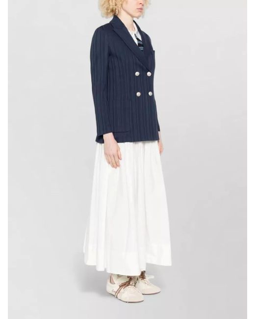 Circolo 1901 Blue Striped Double Breasted Long Cotton Jacket