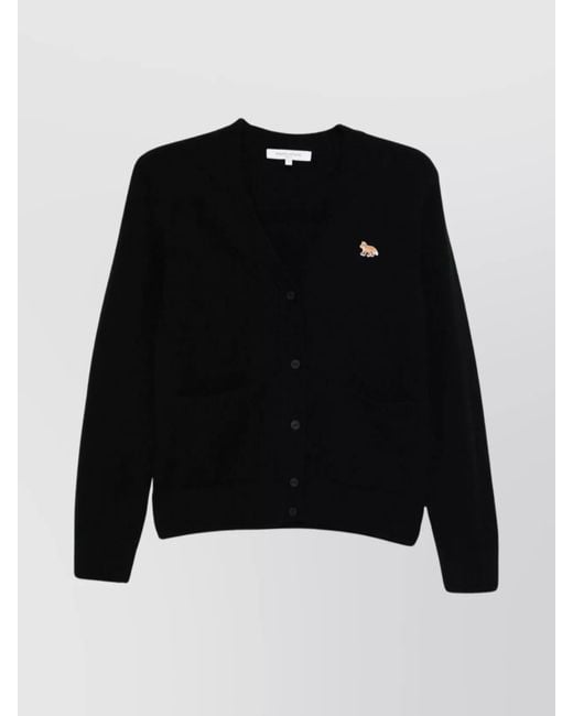 Maison Kitsuné Black Wool Regular-Fit Cardigan