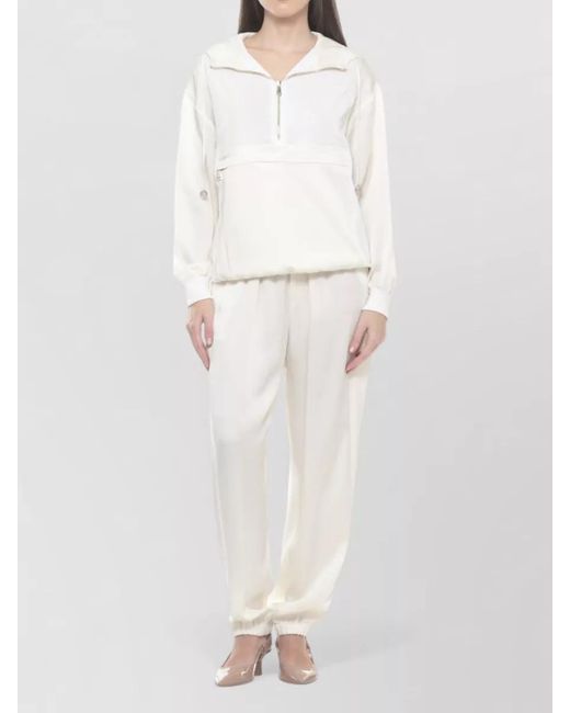 Fabiana Filippi Natural Hooded Knit Sweatshirt Long Sleeves Zip Pocket