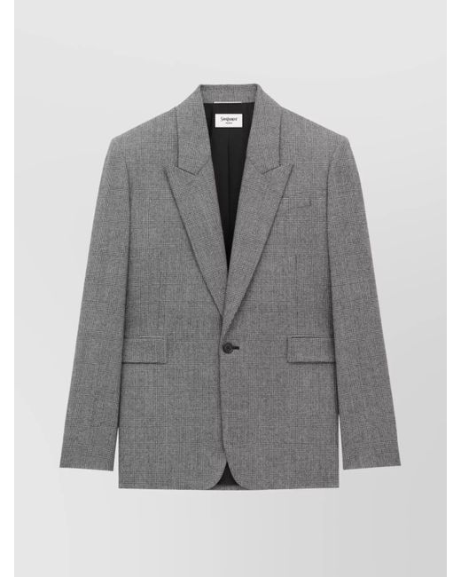 Saint Laurent Gray Prince Of Wales Wool Flannel Jacket for men