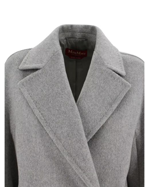 Max Mara Gray Cashmere Alpaca Virgin Wool Double-Breasted Belted Midi Coat
