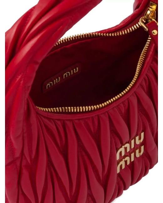 Miu Miu Red Wander Matelassé Nappa Leather Shoulder Bag