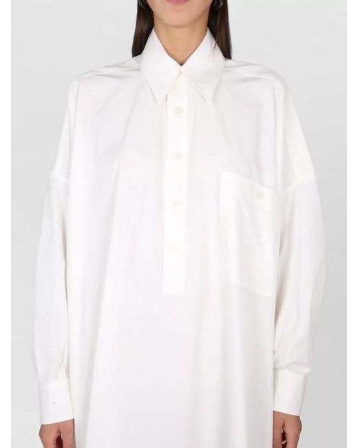Bottega Veneta White Cotton Dress Long Sleeves Chest Pocket