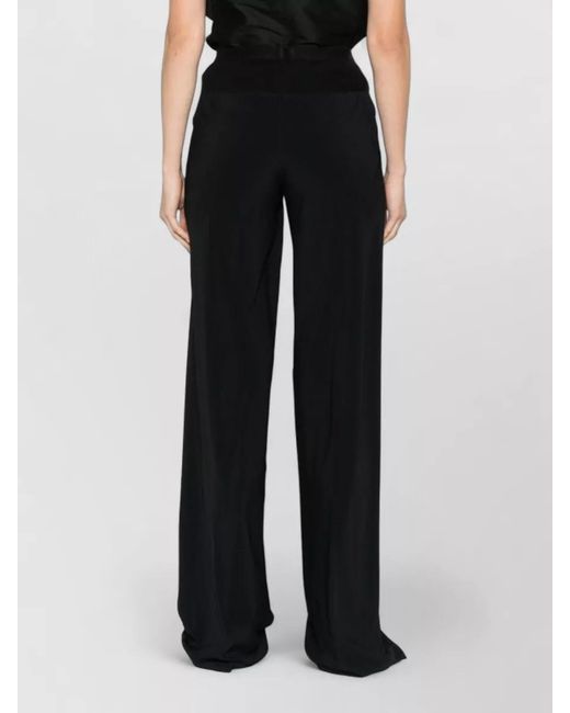 Rick Owens Black Silk Wide-Leg Trousers