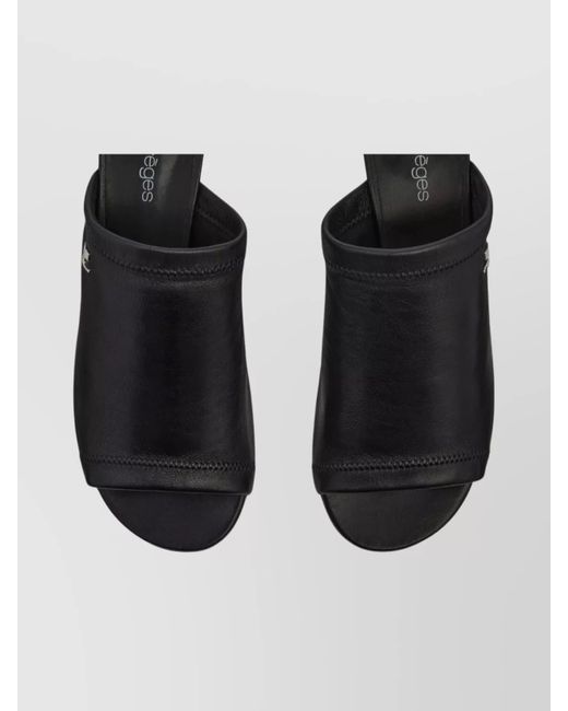 Courreges Black Leather Peep Toe Mules