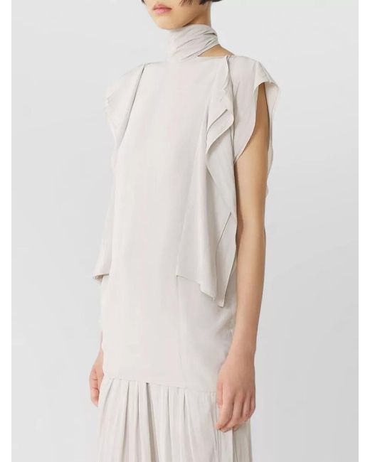 Lanvin White Ruffled High-Neck Sleeveless Blouse