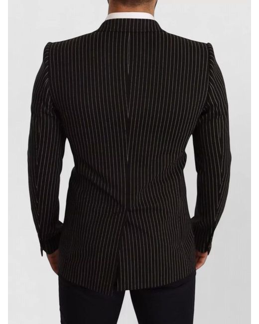 Dolce & Gabbana Black Wool Striped Slim-Fit Double-Breasted Blazer for men