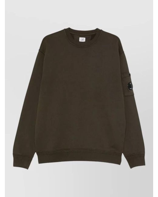 C P Company Green Cotton Fleece Crewneck Sweatshirt Lens Pocket for men