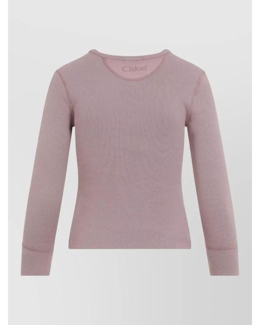 Chloé Pink Ribbed Cotton Henley Top
