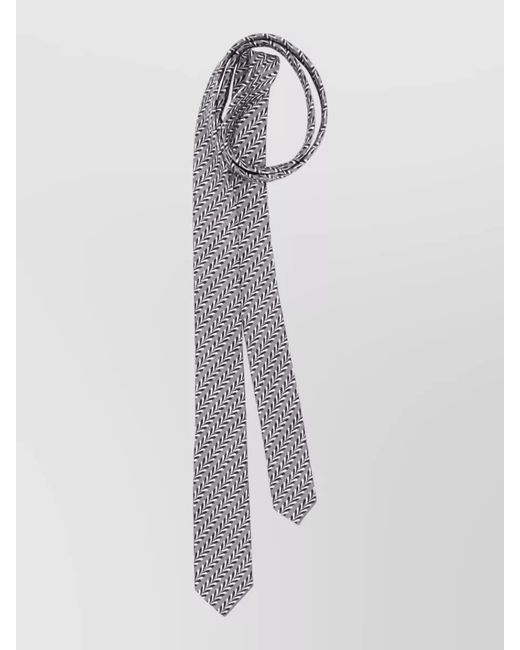 Prada White Silk Embroidered Checked Tie for men