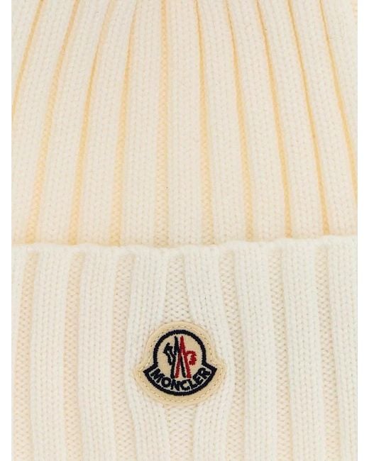 Moncler Natural Ribbed Wool Pom-Pom Beanie
