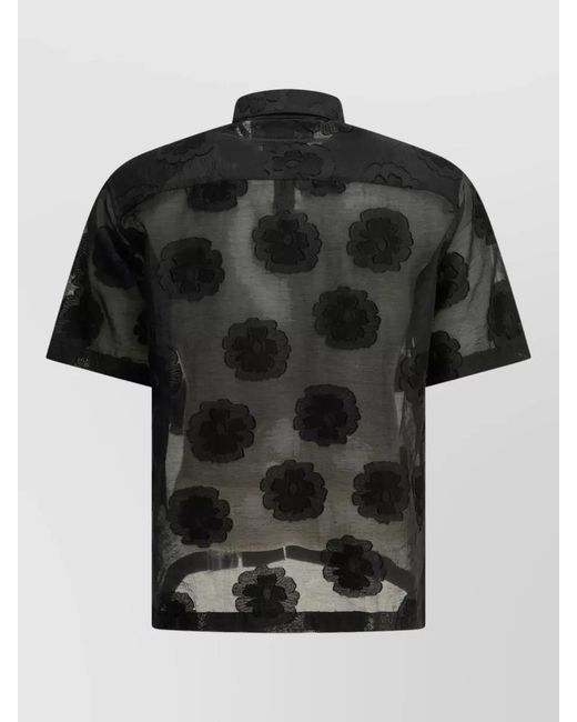 NN07 Black Freddy Short Sleeve Sheer Floral Shirt for men