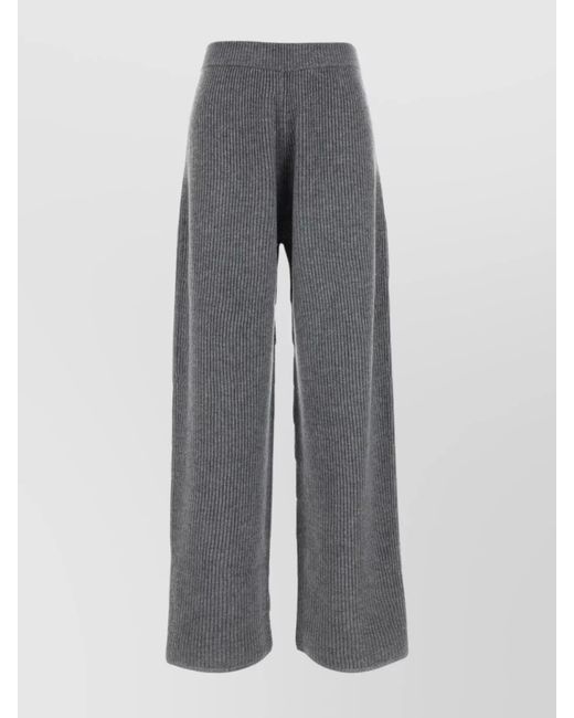Sportmax Gray Wide-Leg Ribbed Trousers Elastic Waistband