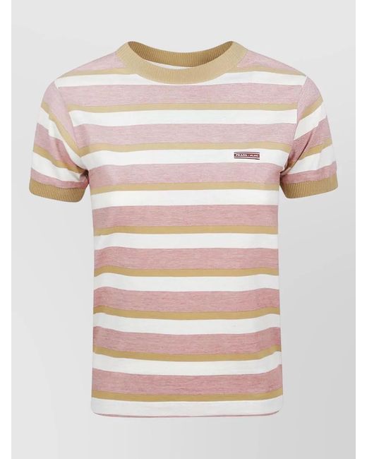 Prada Natural Jersey Top Short Sleeves Crew Neck Stripes