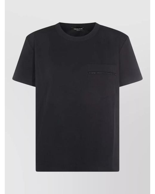 Fabiana Filippi Black Short Sleeve Top Crew Neck Zip Pocket