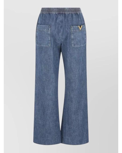 Valentino Garavani Blue Cotton Tassel-Detail Wide-Leg Jeans