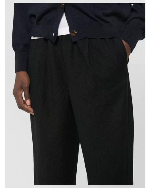 Apuntob Black Virgin Wool Crinkled Elasticated Waist Trousers
