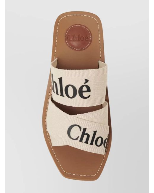 Chloé White Linen Heeled Mules