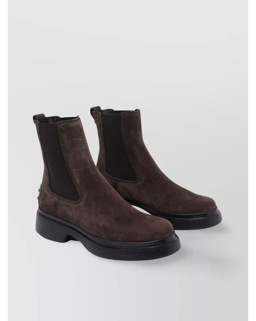 Tod's Black Suede Ankle Boots With Elastic Side Panels