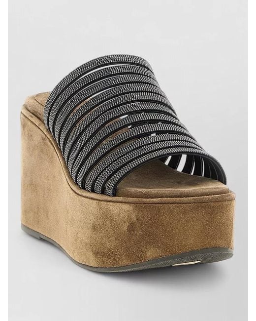 Brunello Cucinelli Gray Platform Sandals Open Toe Wedge Heel Straps