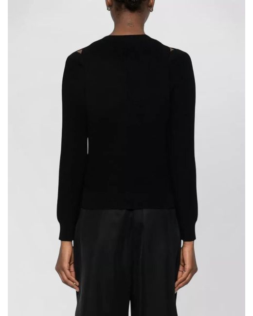 Elisabetta Franchi Black Knit Sweatshirt Crew Neck Shoulder Cutouts